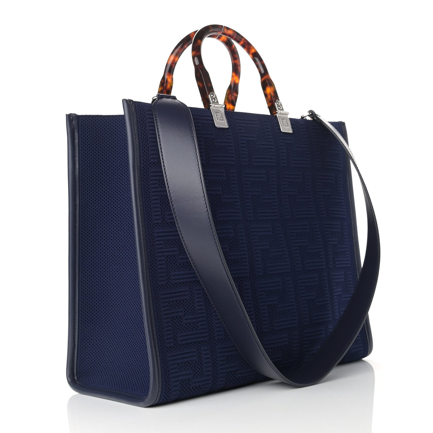 Fendi Technical Fabric Plexiglass FF Medium Fendi Sunshine Shopper Tote Marino 3 of 9