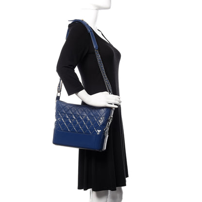Chanel Patent Goatskin Quilted Medium Gabrielle Hobo Blue 2 of 10