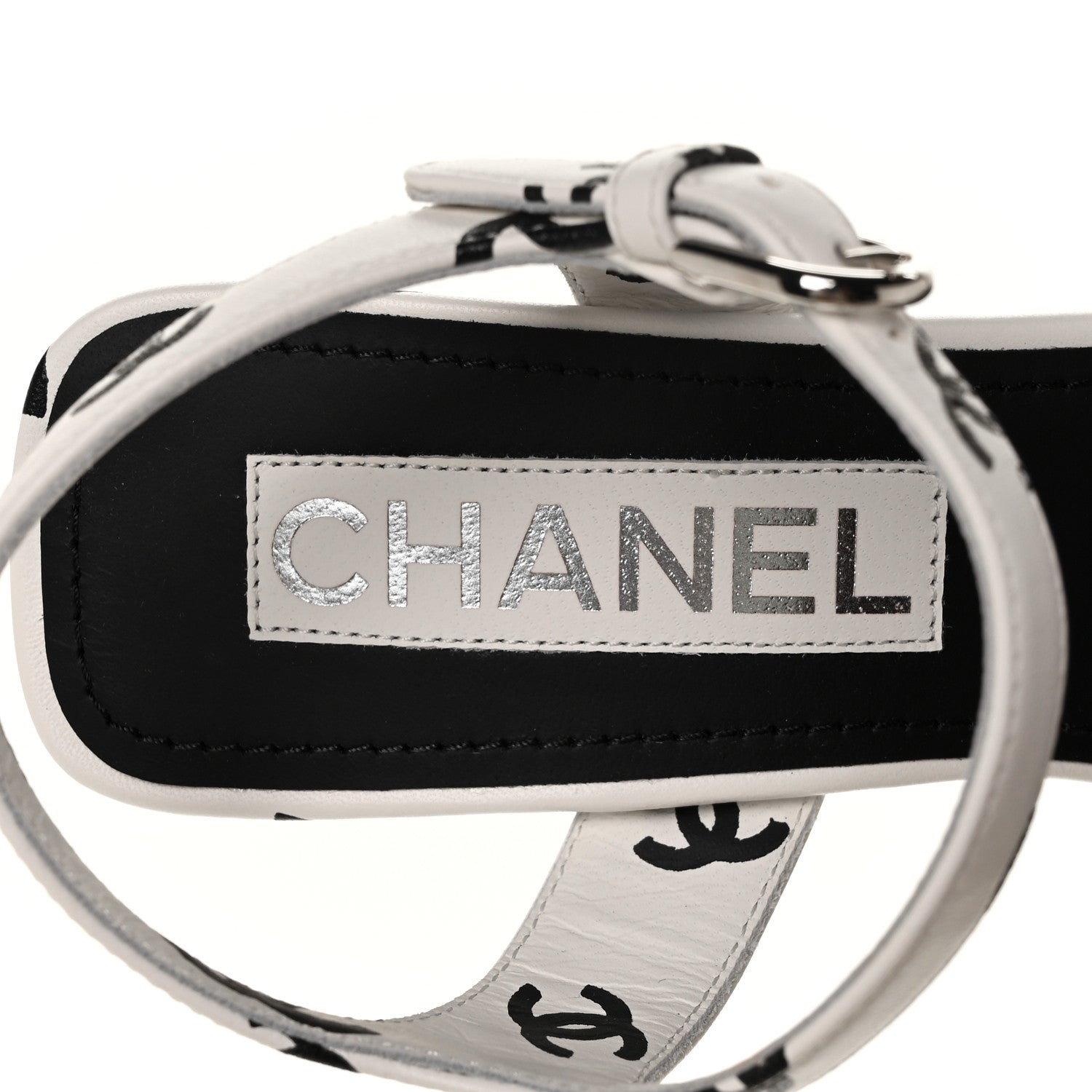 Chanel Printed Lambskin CC Platform Sandals 36 White Black 8 of 9