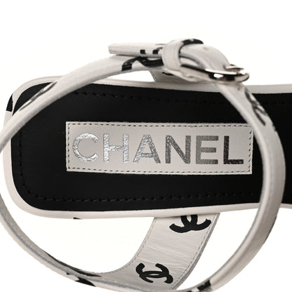 Chanel Printed Lambskin CC Platform Sandals 36 White Black 8 of 9