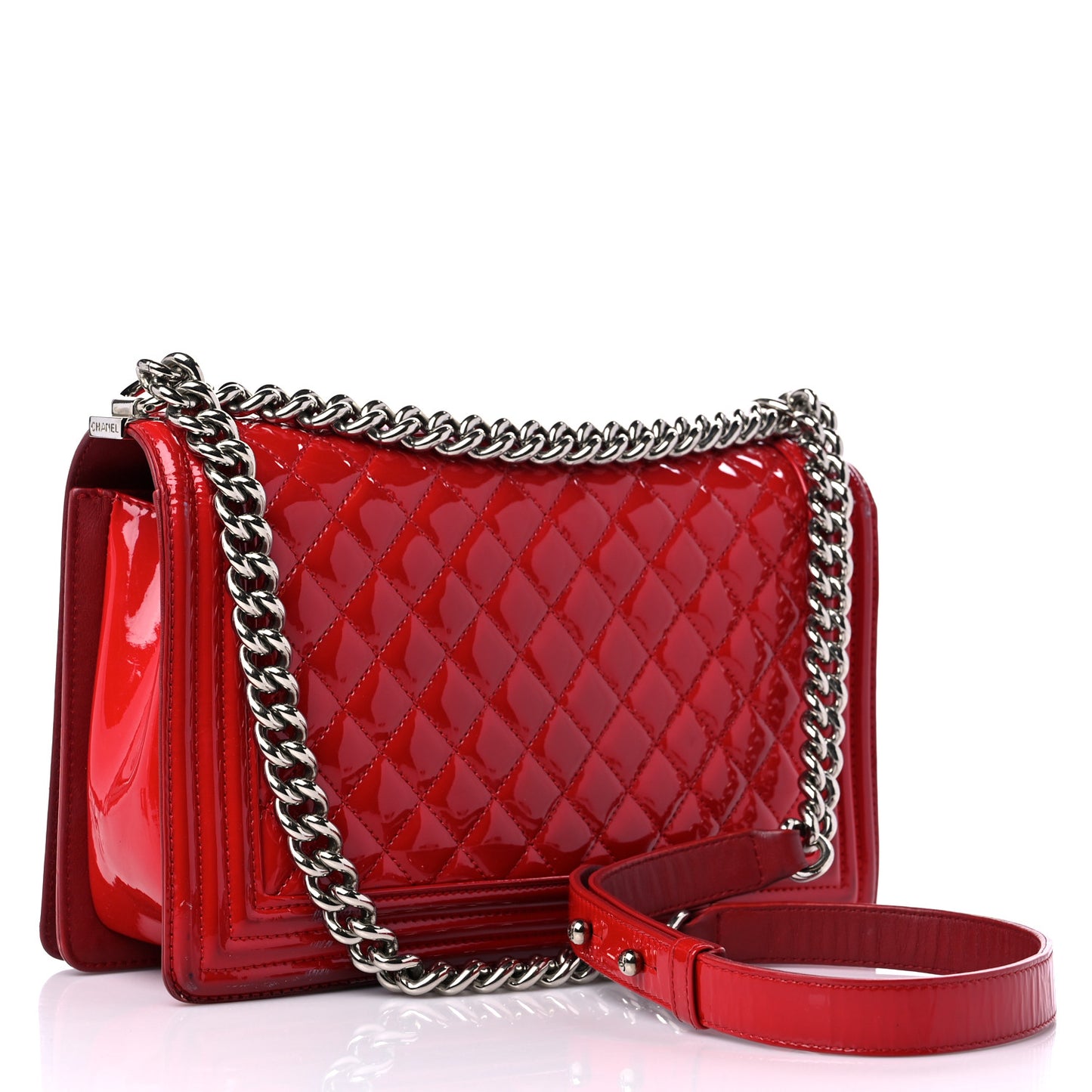 Patent Calfskin New Medium Plexiglass Boy Flap Red