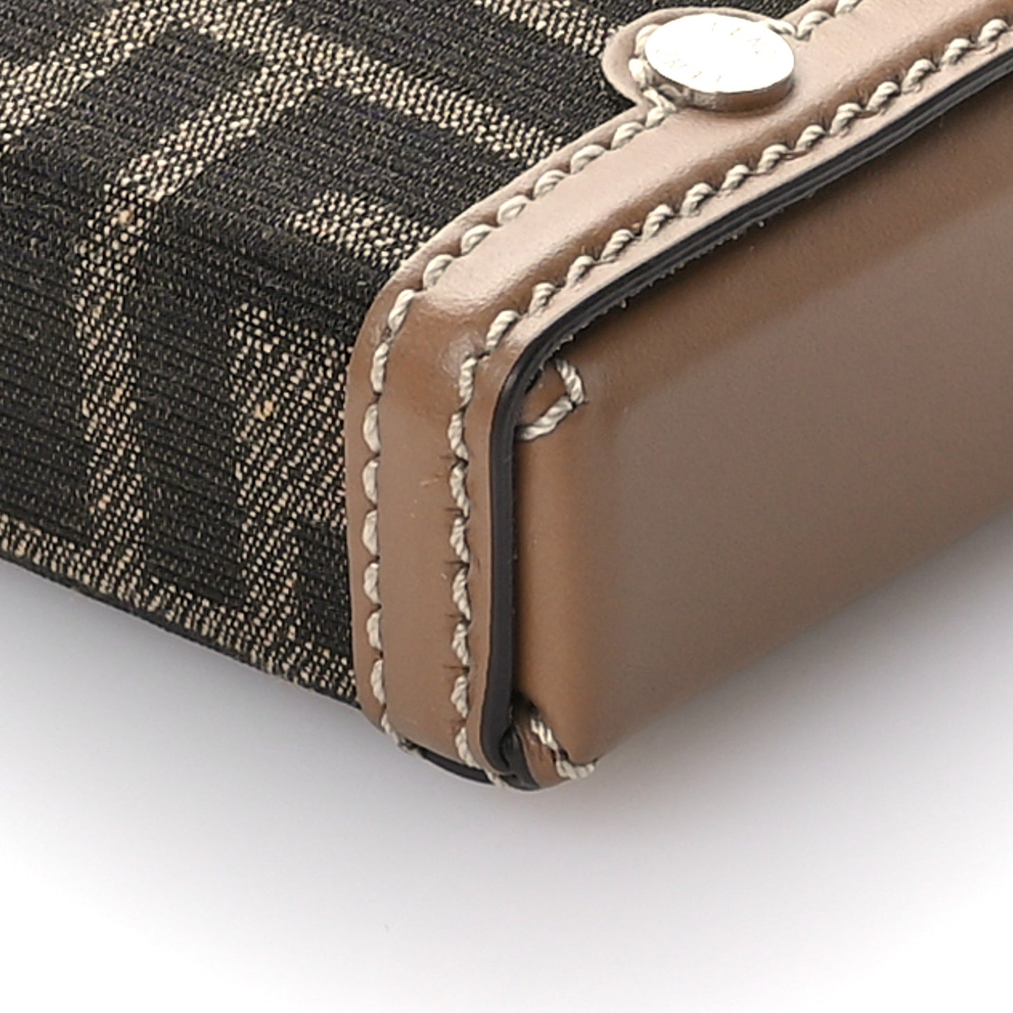 Recycled Fabric Jacquard Vitello King FF 1974 Baguette Soft Trunk Phone Pouch Tobacco Moro Sand