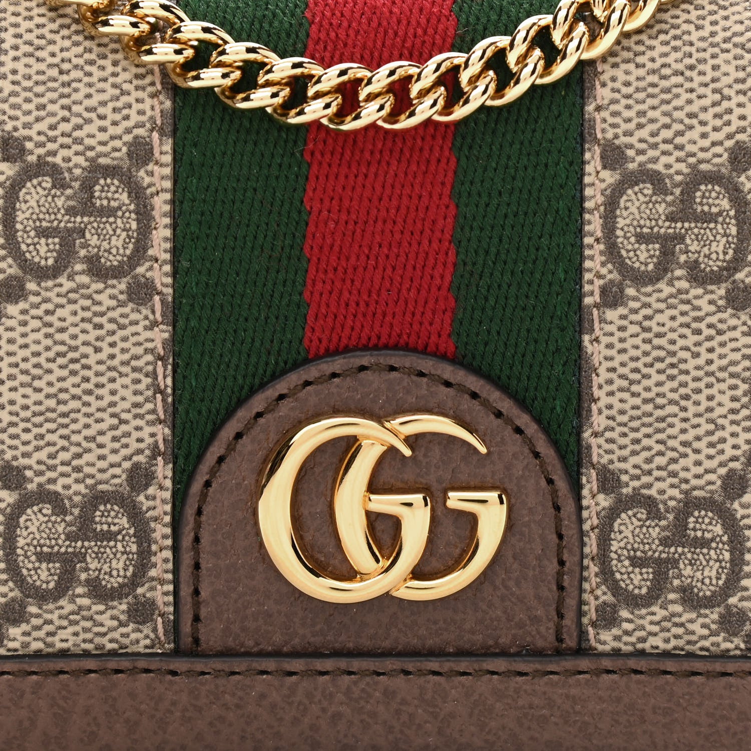 Gucci GG Supreme Monogram Web Ophidia Chain Card Case Wallet Beige New Acero 8 of 11