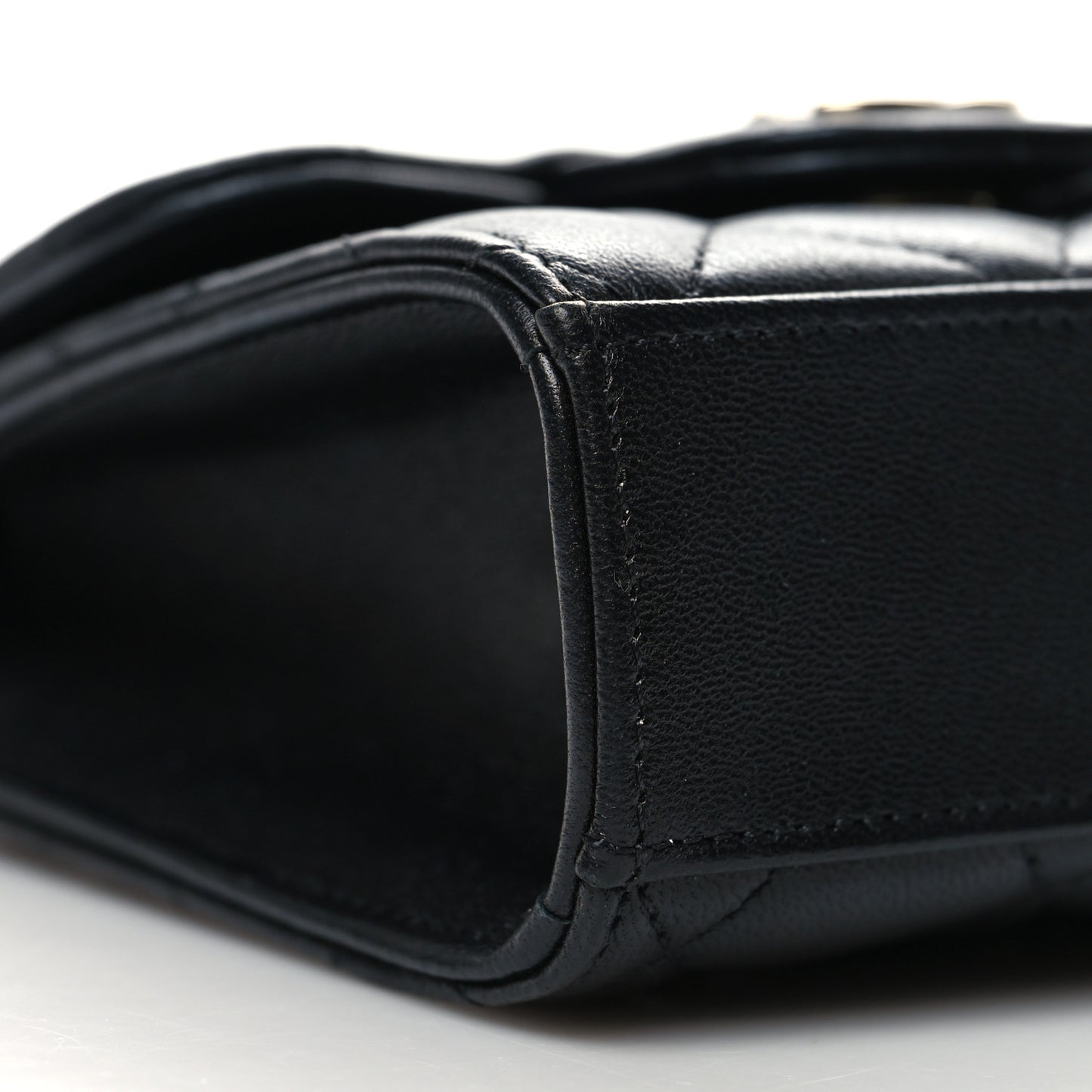 Lambskin Quilted Top Handle Flap Clutch With Chain Black