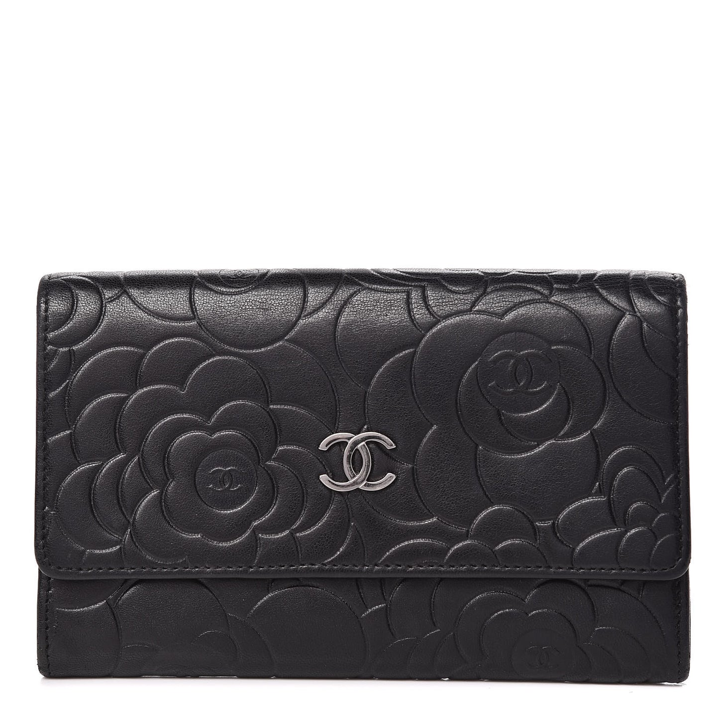 Lambskin Camellia Embossed Medium Wallet Black