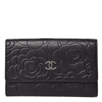 Chanel Lambskin Camellia Embossed Medium Wallet Black 1 of 8