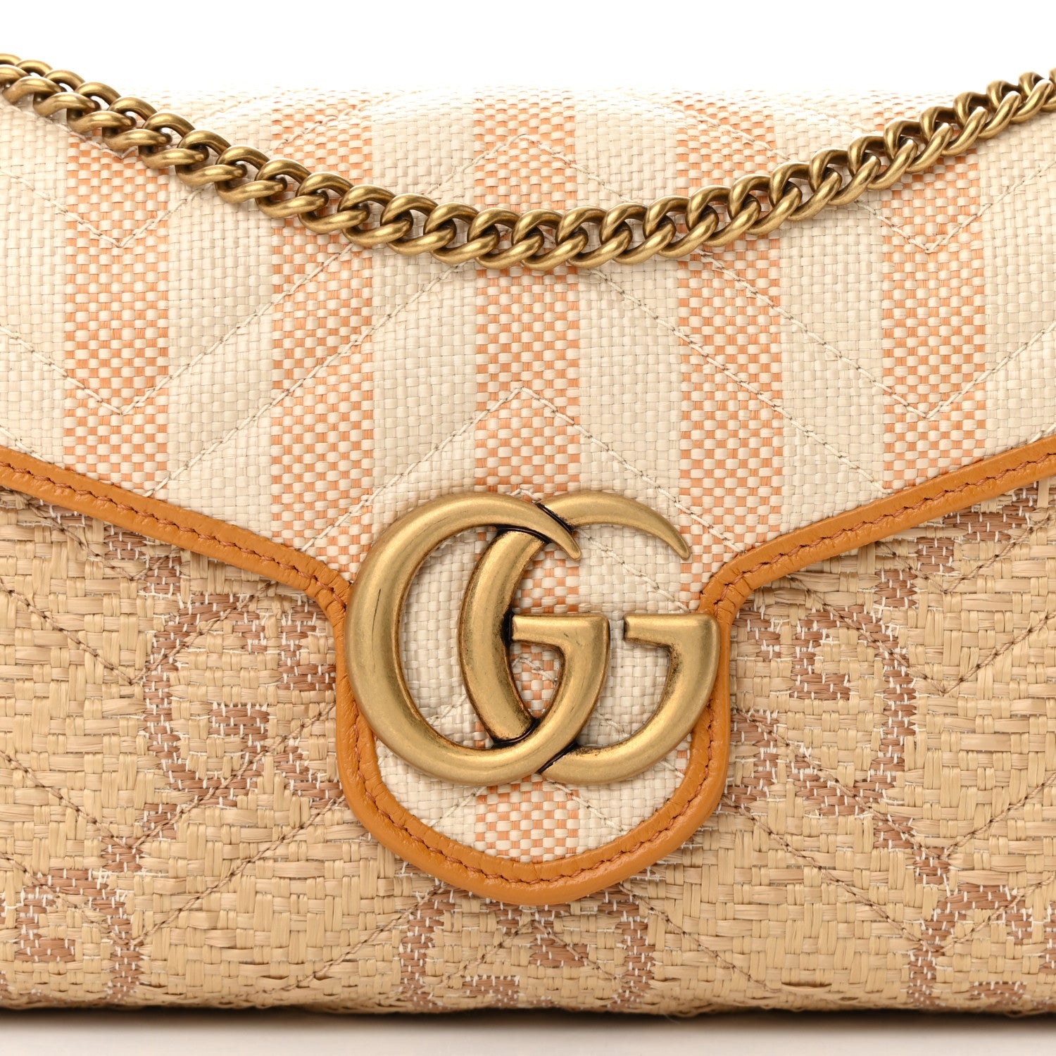 Gucci Raffia GG Monogram Matelasse GG Marmont Chain Wallet Natural Beige Off White Sun Oil 8 of 10