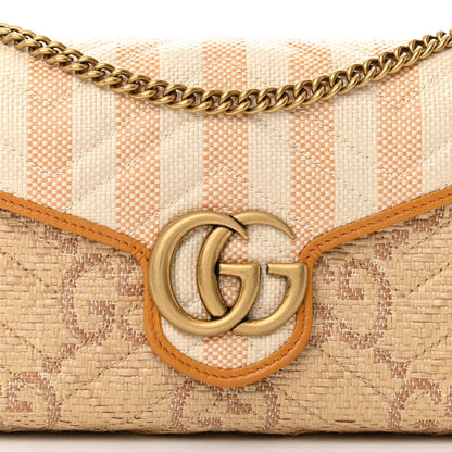 Gucci Raffia GG Monogram Matelasse GG Marmont Chain Wallet Natural Beige Off White Sun Oil 8 of 10