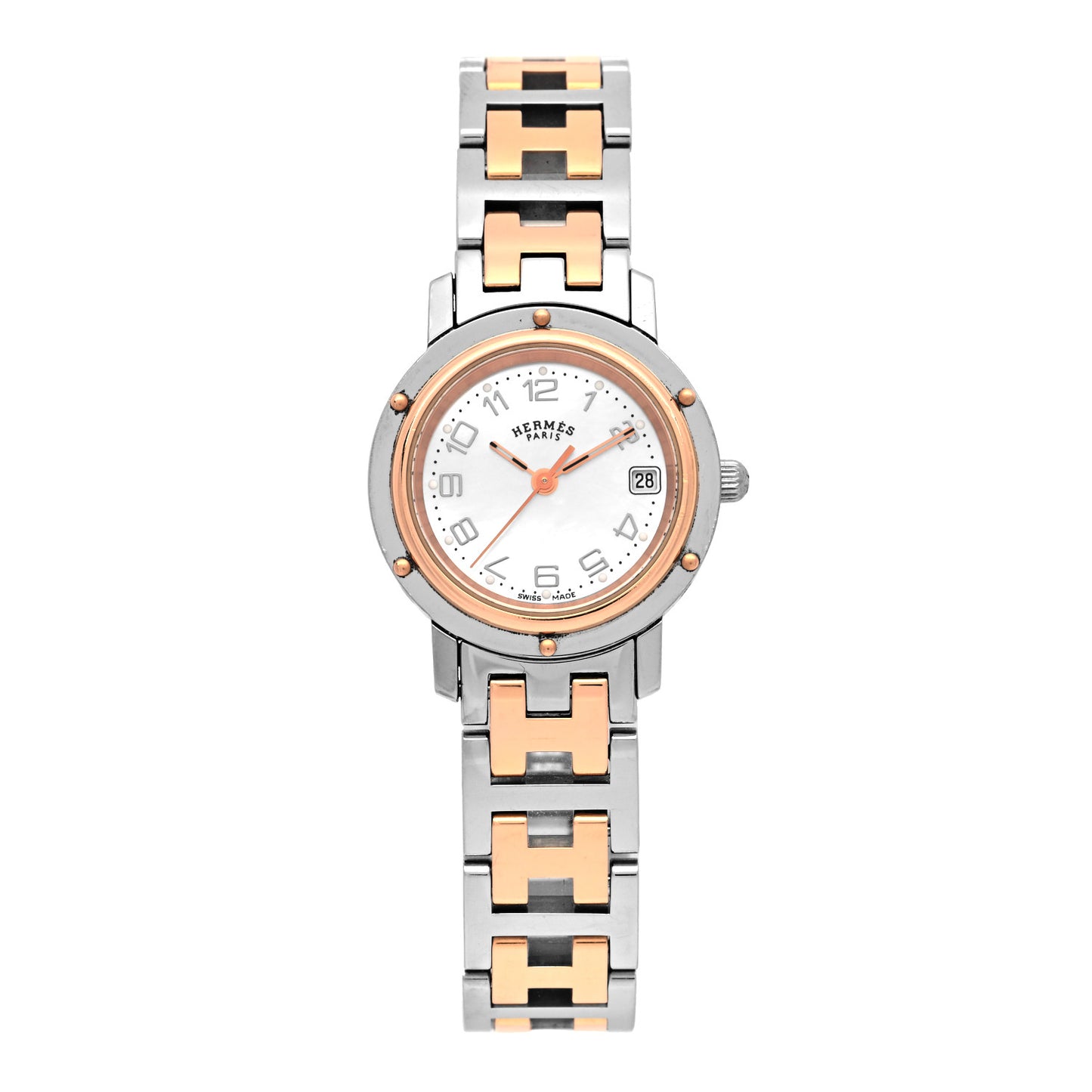 Stainless Steel Mother of Pearl 24mm Clipper Quartz Watch Rose Gold