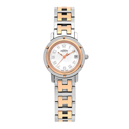 Hermes Stainless Steel Mother of Pearl 24mm Clipper Quartz Watch Rose Gold 1 of 5