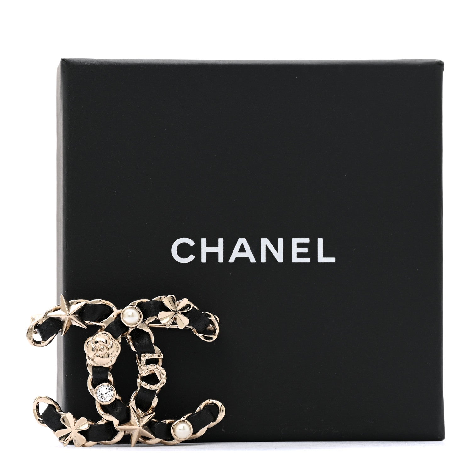 Chanel Lambskin Pearl Strass Sergeant Chanel Brooch Black Gold 4 of 4