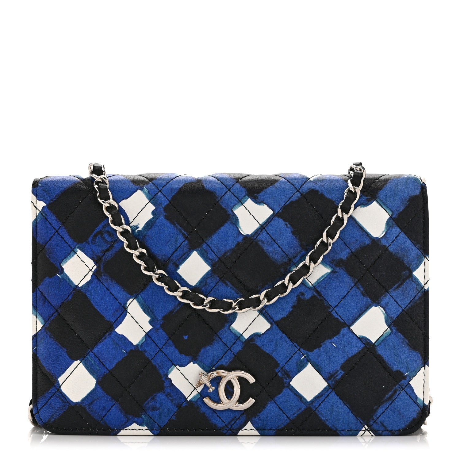 Chanel Printed Lambskin Airlines Wallet On Chain WOC White Blue Black 1 of 13