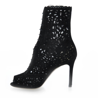 Valentino Garavani Suede Laser Cut Peep Toe Boots 36 Black 7 of 7