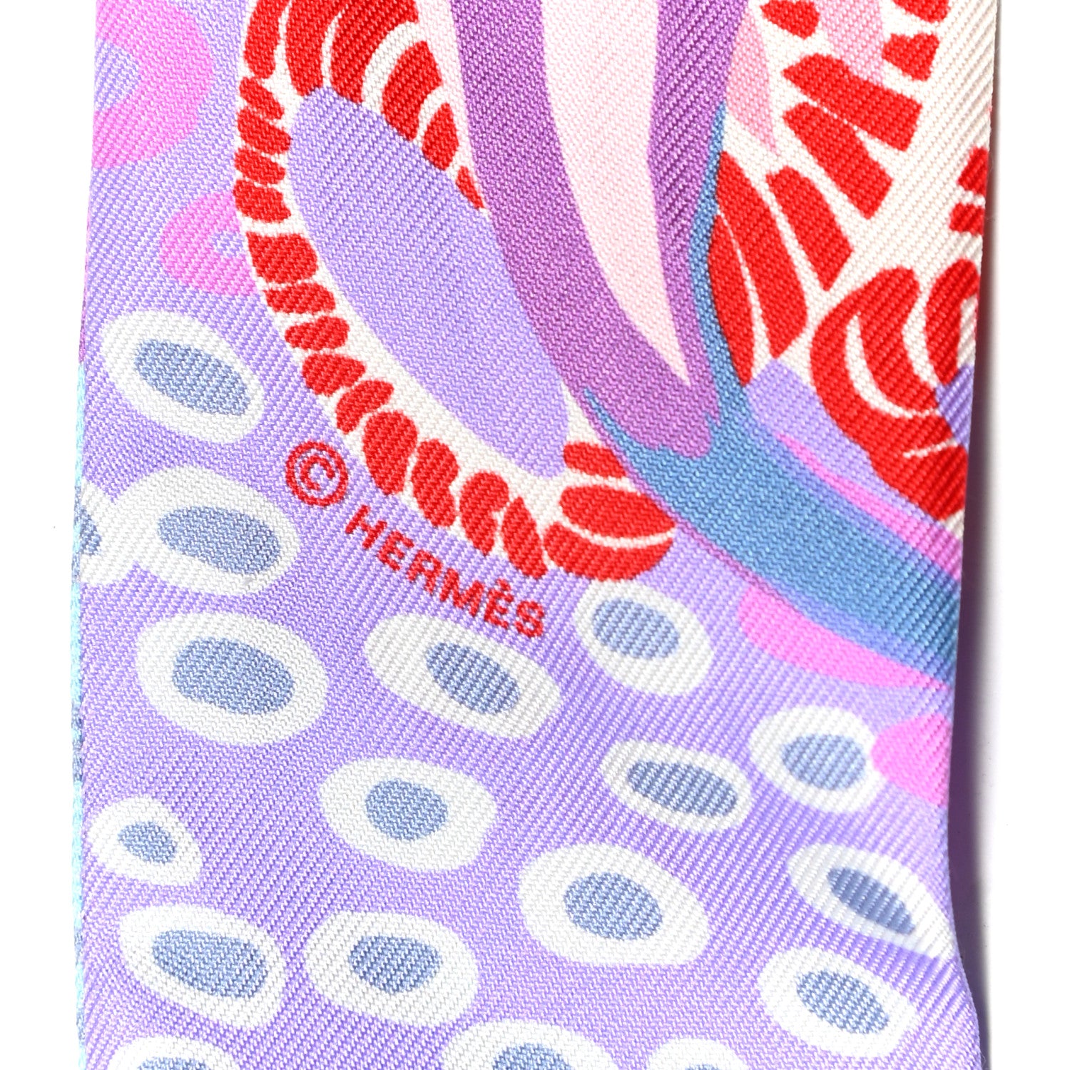 Hermes Silk Under The Waves Twilly Framboise Parme Rouge 3 of 4