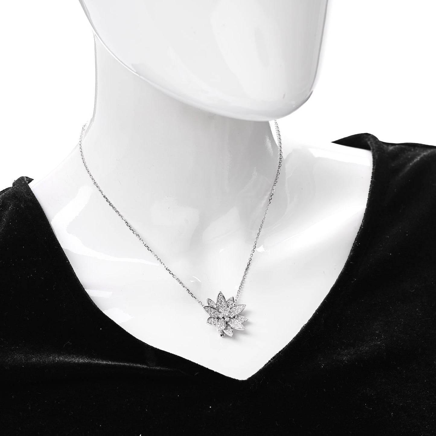 18K White Gold Diamond Medium Lotus Pendant Necklace