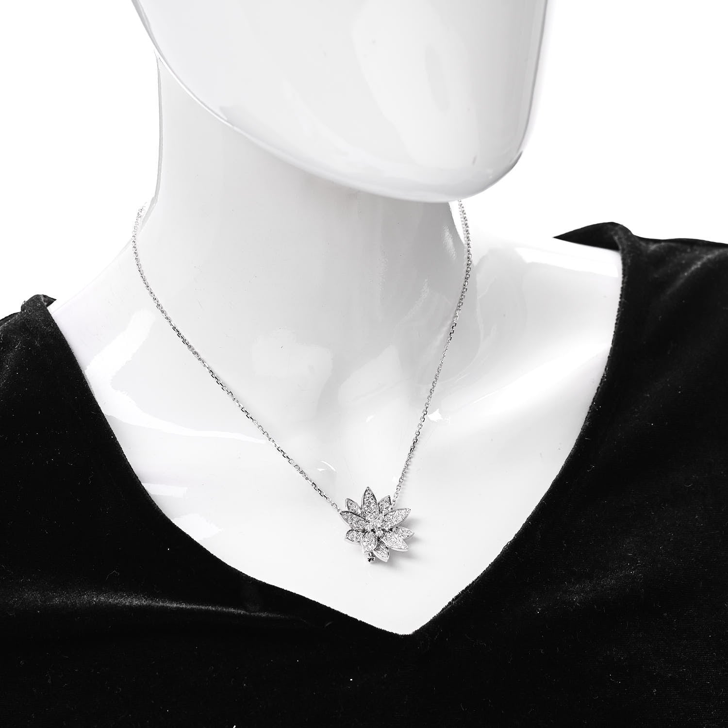 Van Cleef & Arpels 18K White Gold Diamond Medium Lotus Pendant Necklace 2 of 8