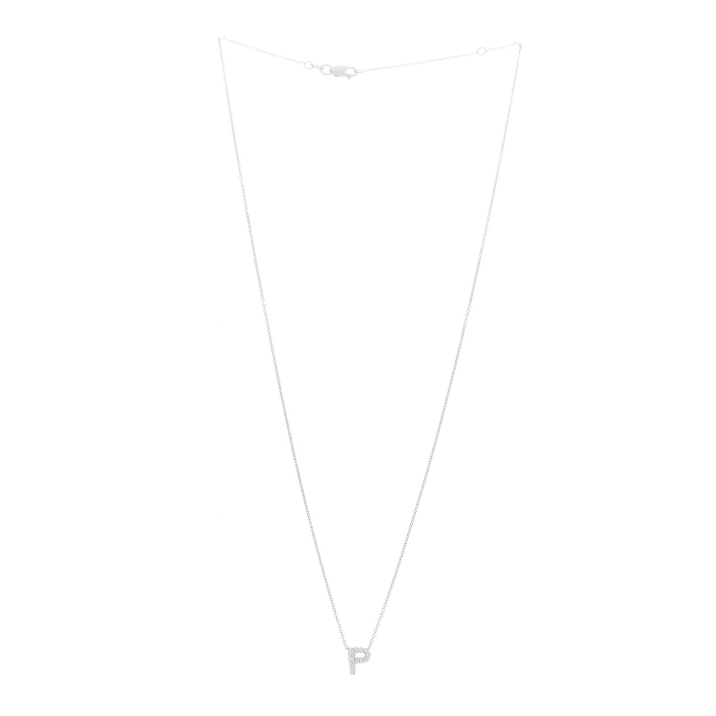 18K White Gold Diamond Initial P Pendant Necklace