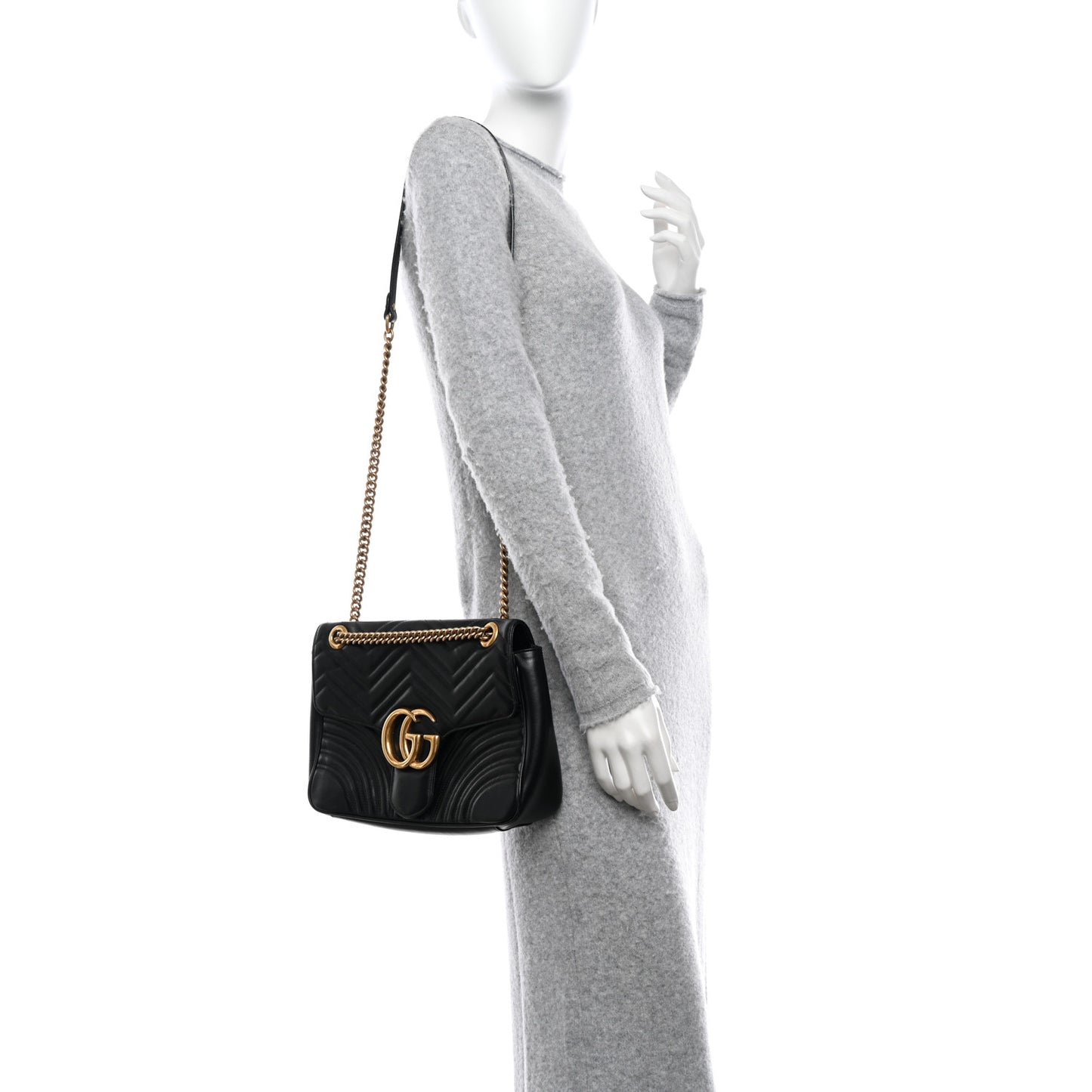 Calfskin Matelasse Medium GG Marmont Shoulder Bag Black