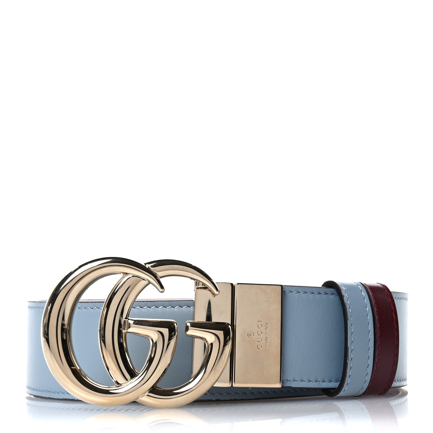 Gucci Plutone Calfskin 37mm GG Marmont Reversible Belt 80 32 Light Blue Rosso Ancora Red 1 of 7
