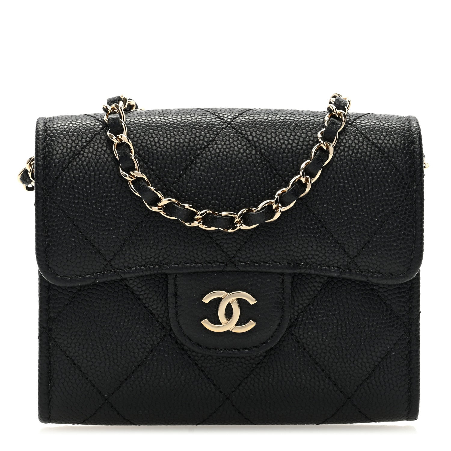 Chanel Caviar Quilted Flap Card Holder On Chain Black 1 of 9