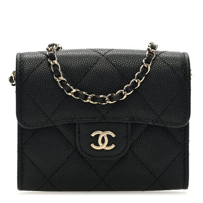 Chanel Caviar Quilted Flap Card Holder On Chain Black 1 of 9