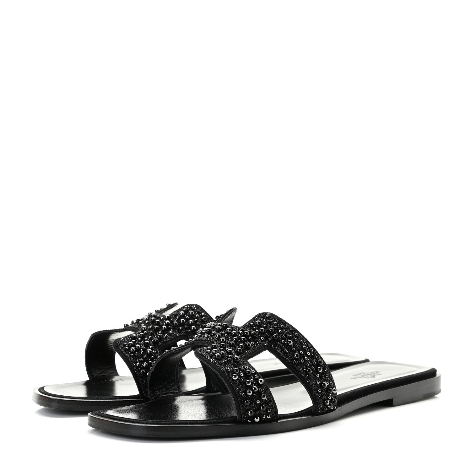 Hermes Goatskin Crystal Oran Sandals 38.5 Black 2 of 13