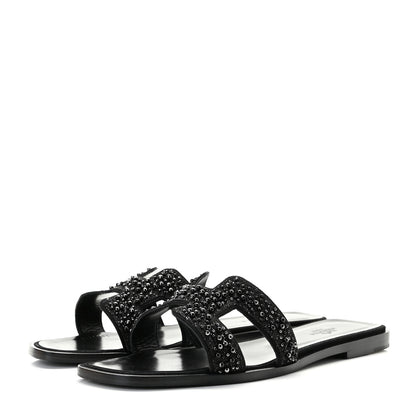 Hermes Goatskin Crystal Oran Sandals 38.5 Black 2 of 13