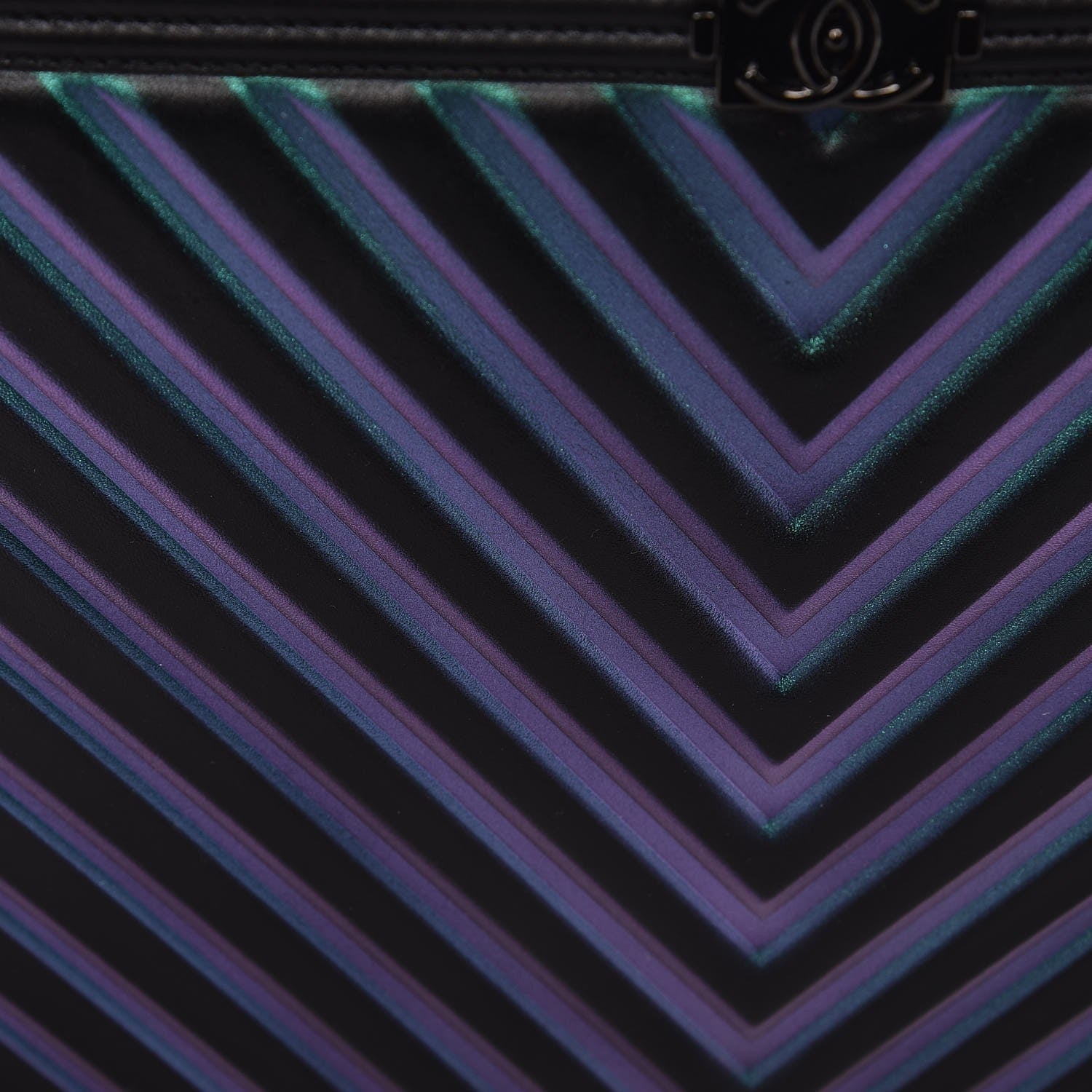 Chanel Calfskin Painted Chevron Embossed Large Boy Zip Pouch Black 8 of 10