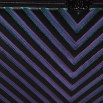Chanel Calfskin Painted Chevron Embossed Large Boy Zip Pouch Black 8 of 10
