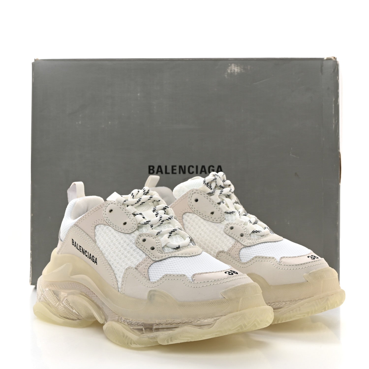 Balenciaga Fabric Mesh Clear Sole Womens Triple S Sneakers 38 White 8 of 8