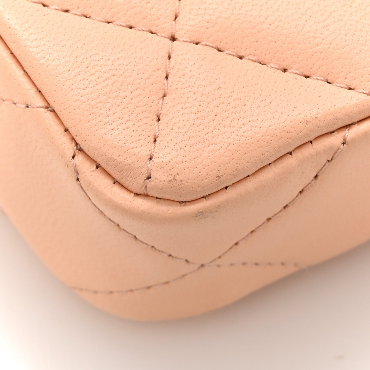 Lambskin Quilted Tiny Shopping Clutch With Chain Light Beige