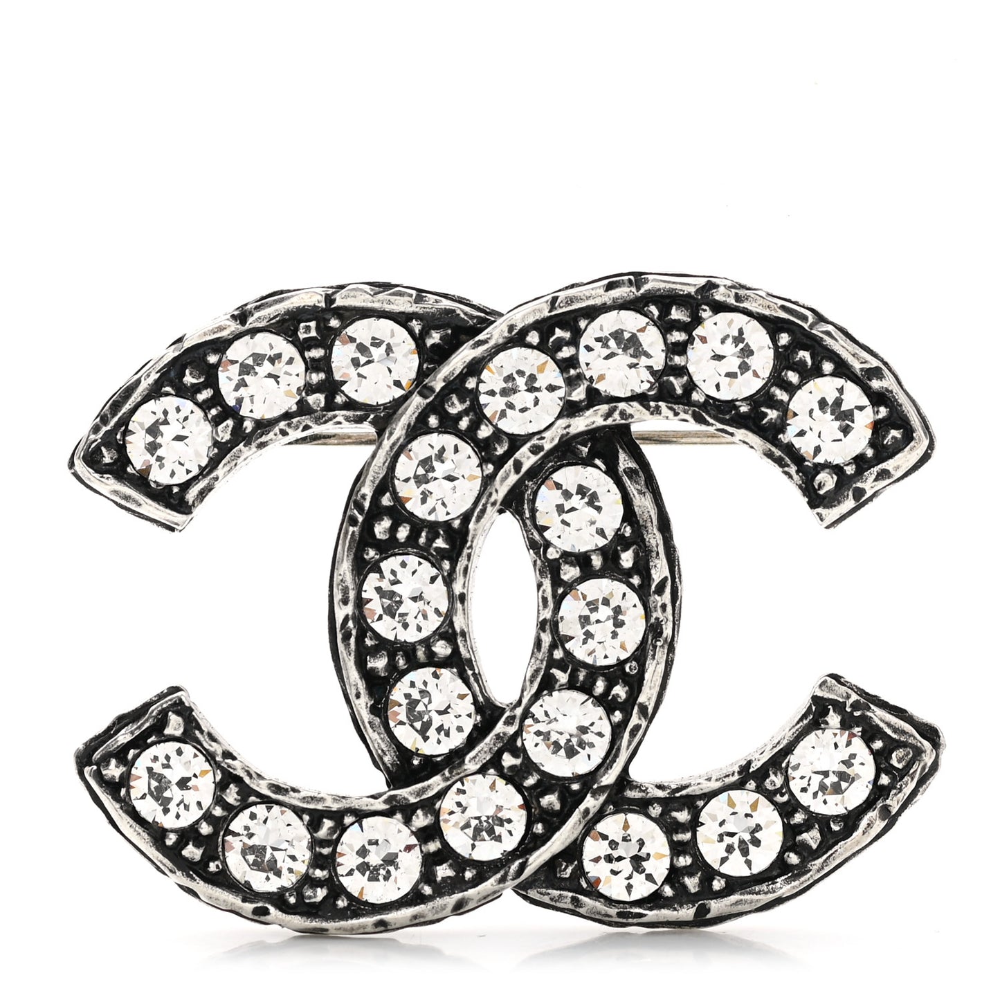 Crystal Textured CC Brooch Silver