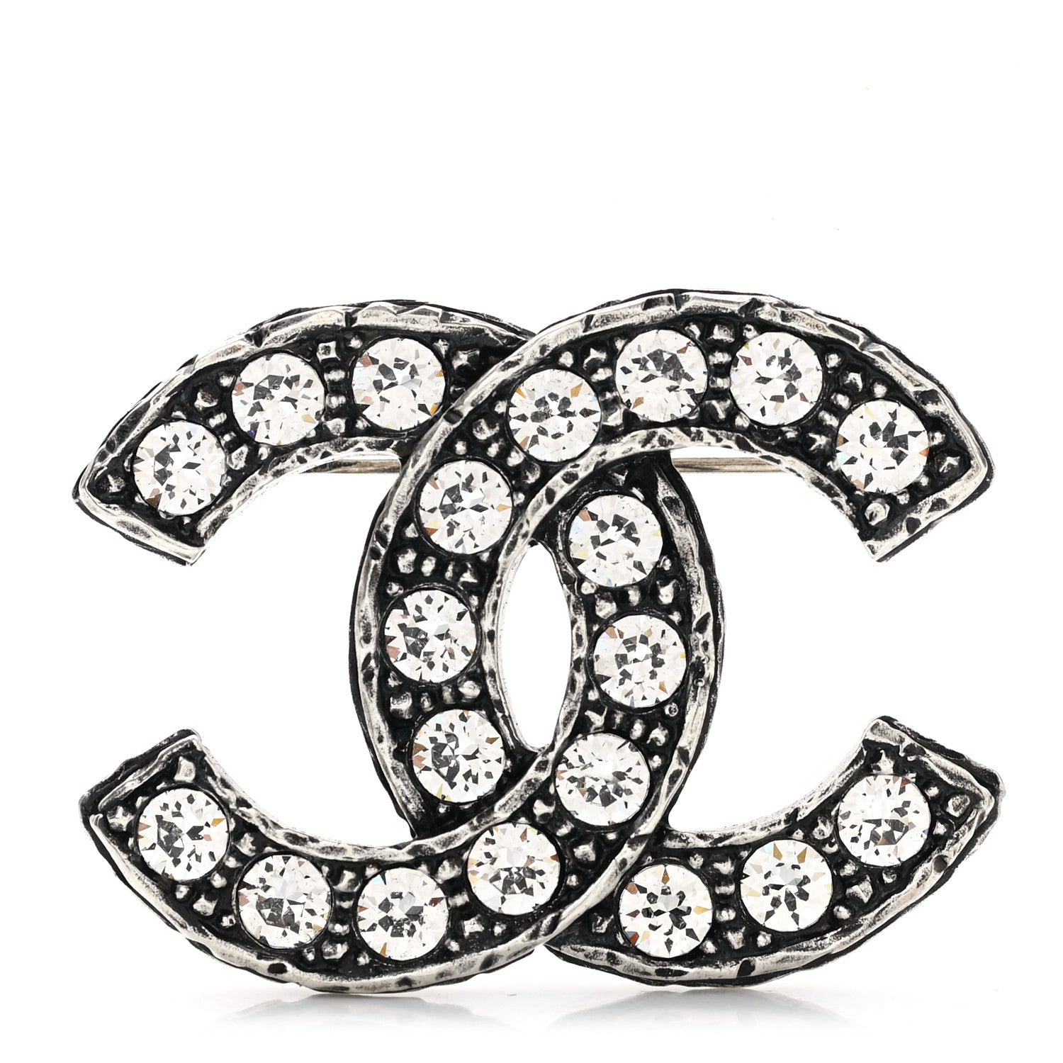 Chanel Crystal Textured CC Brooch Silver 1 of 5