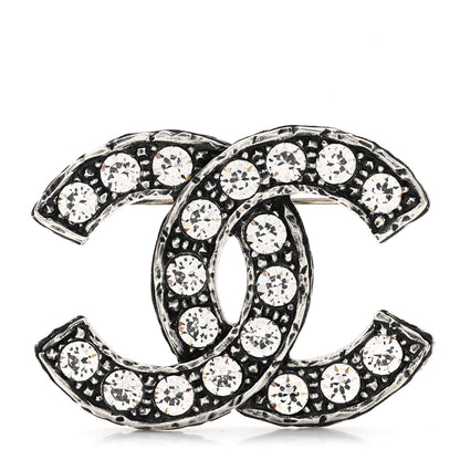 Chanel Crystal Textured CC Brooch Silver 1 of 5