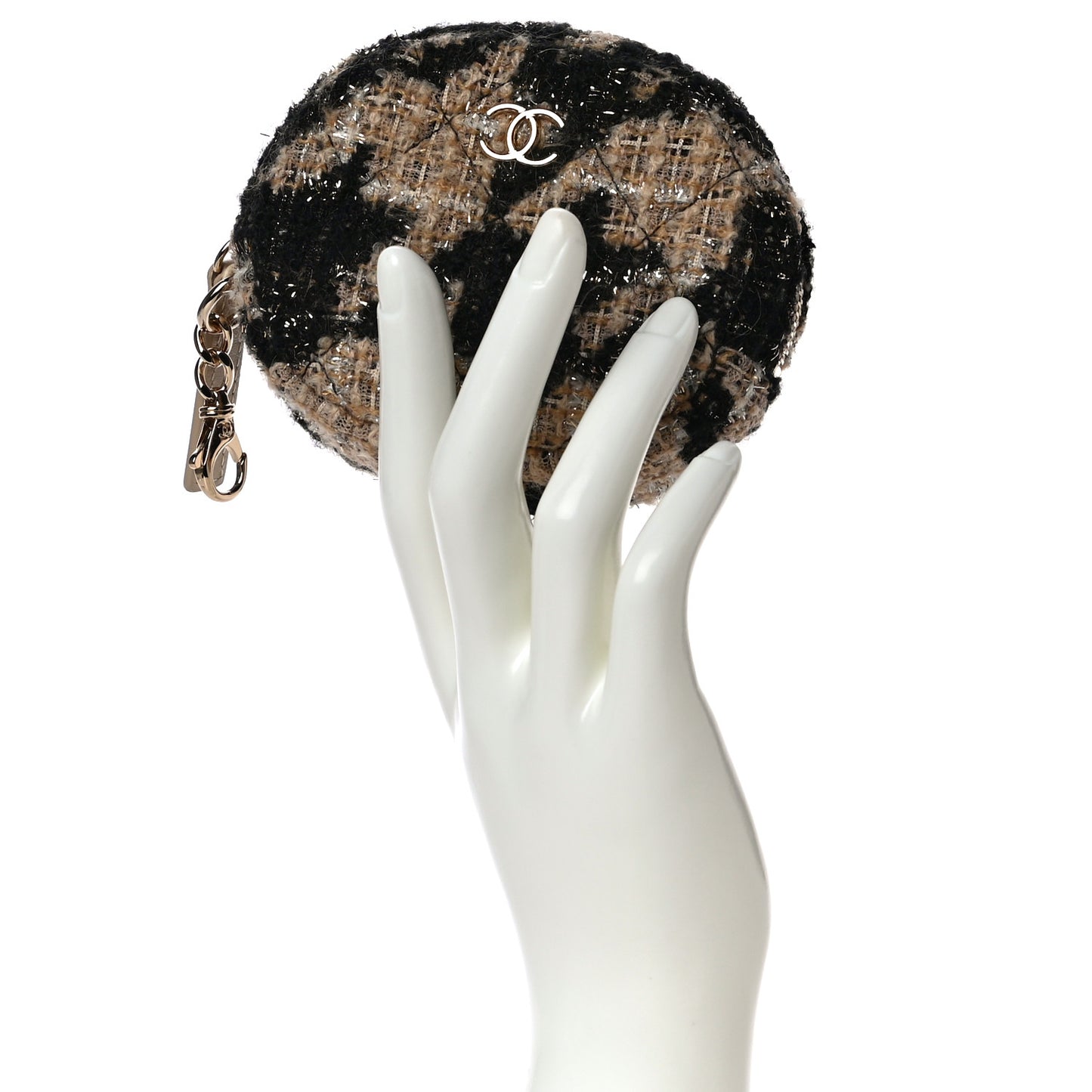 Tweed Shearling Quilted Coin Purse Beige Black