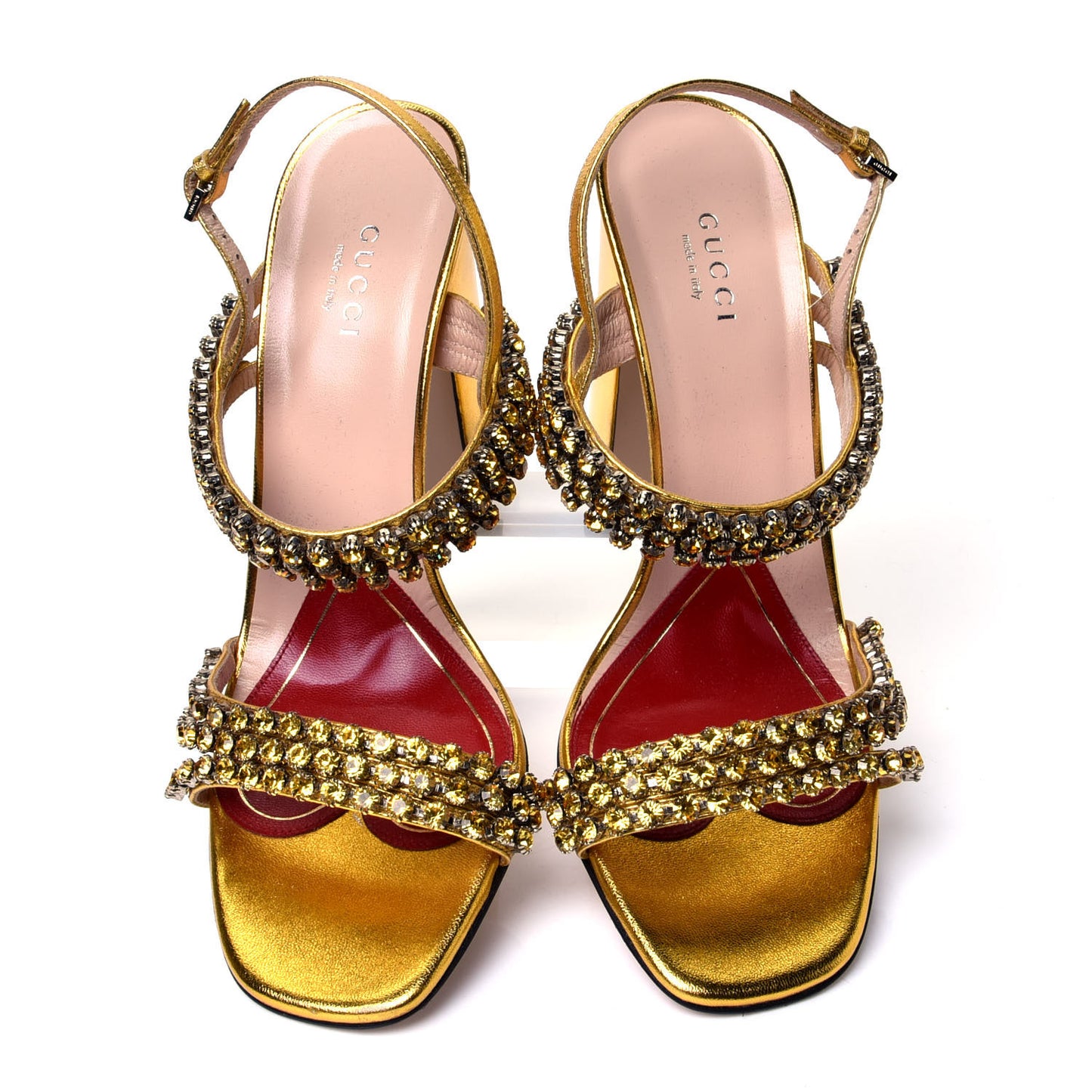 Nappa Silk Crystal Bertie High Heel Sandals 38.5 Gold