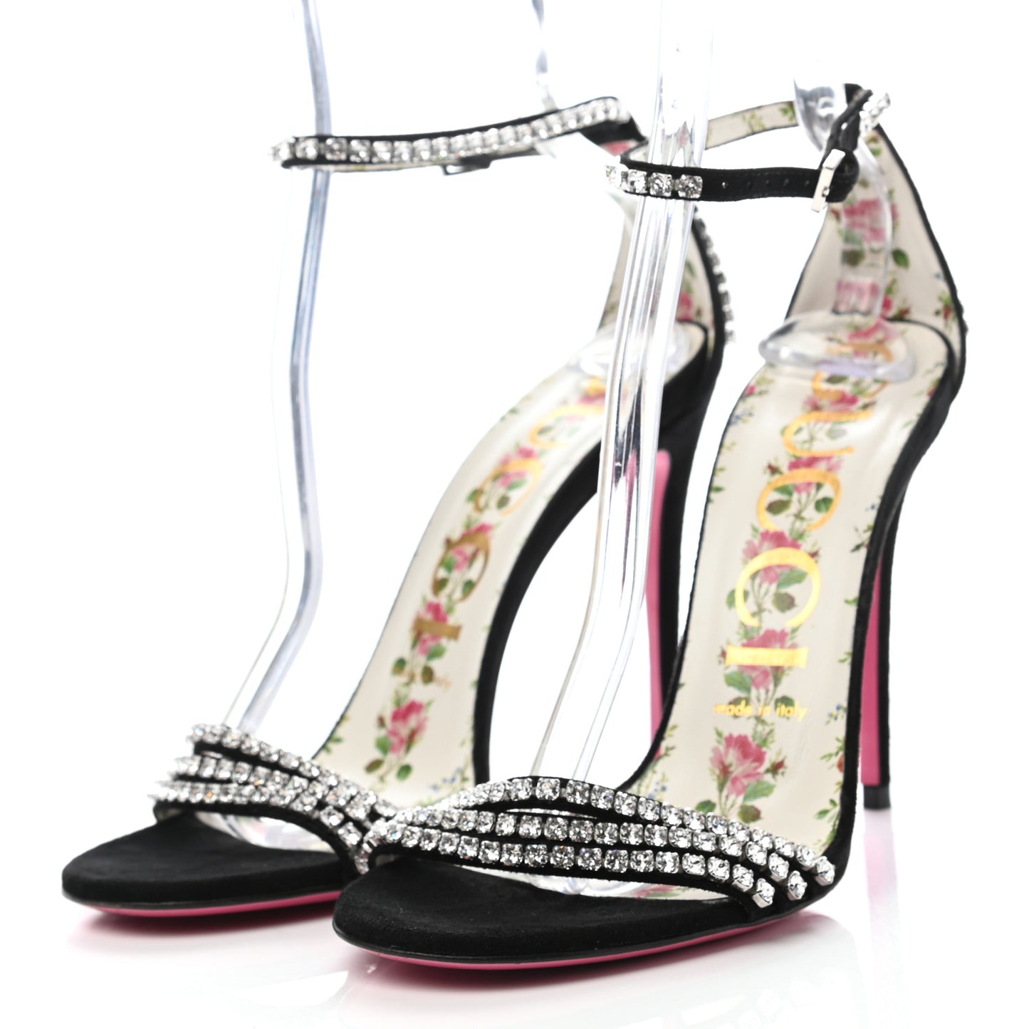 Kid Scamosciato Crystal Ankle Strap High Heel Sandals 38.5 Black