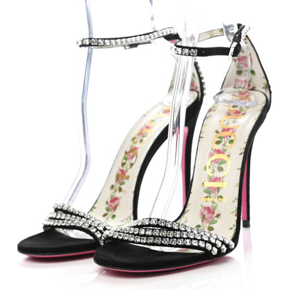 Gucci Kid Scamosciato Crystal Ankle Strap High Heel Sandals 38.5 Black 3 of 7