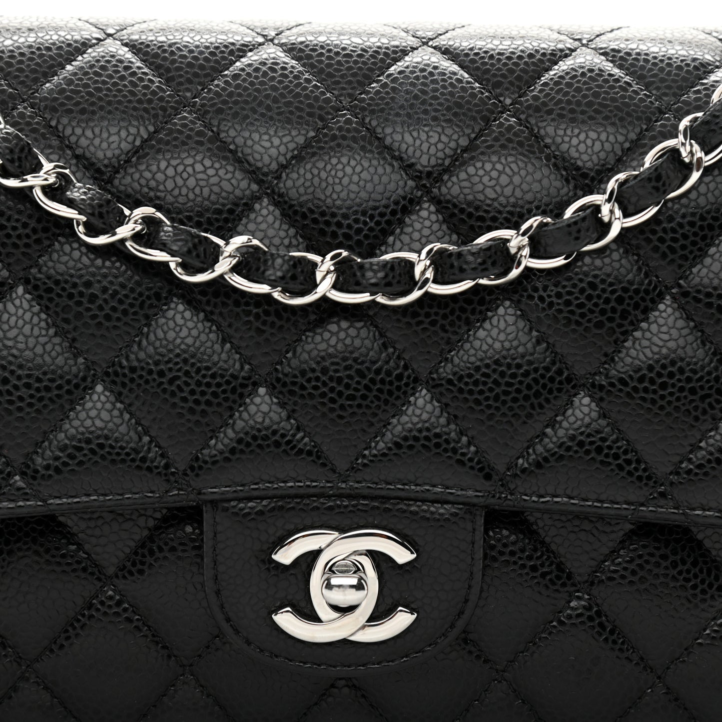 Caviar Quilted Medium Double Flap Black