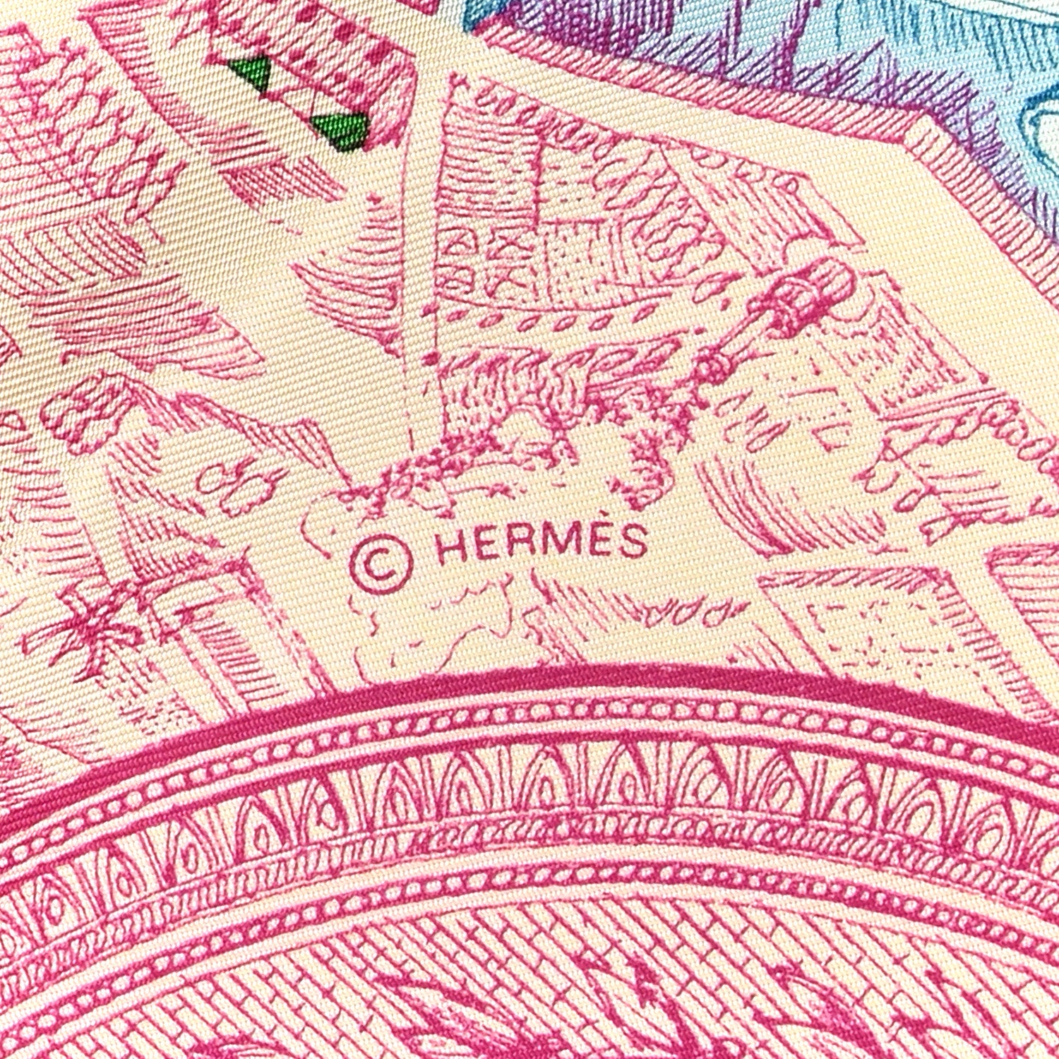 Hermes Silk La Cite Cavaliere Scarf 90 Ciel Creme Rouge 3 of 4