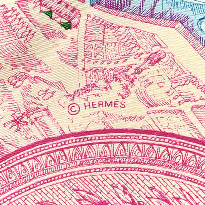Hermes Silk La Cite Cavaliere Scarf 90 Ciel Creme Rouge 3 of 4