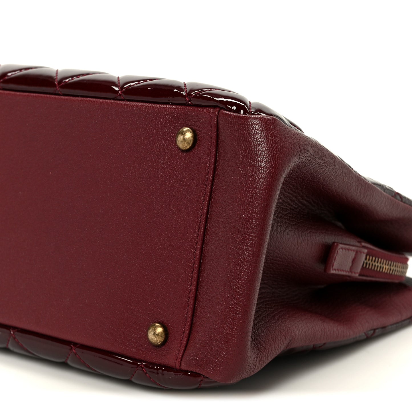 Patent Goatskin Quilted Small CC Eyelet Tote Burgundy