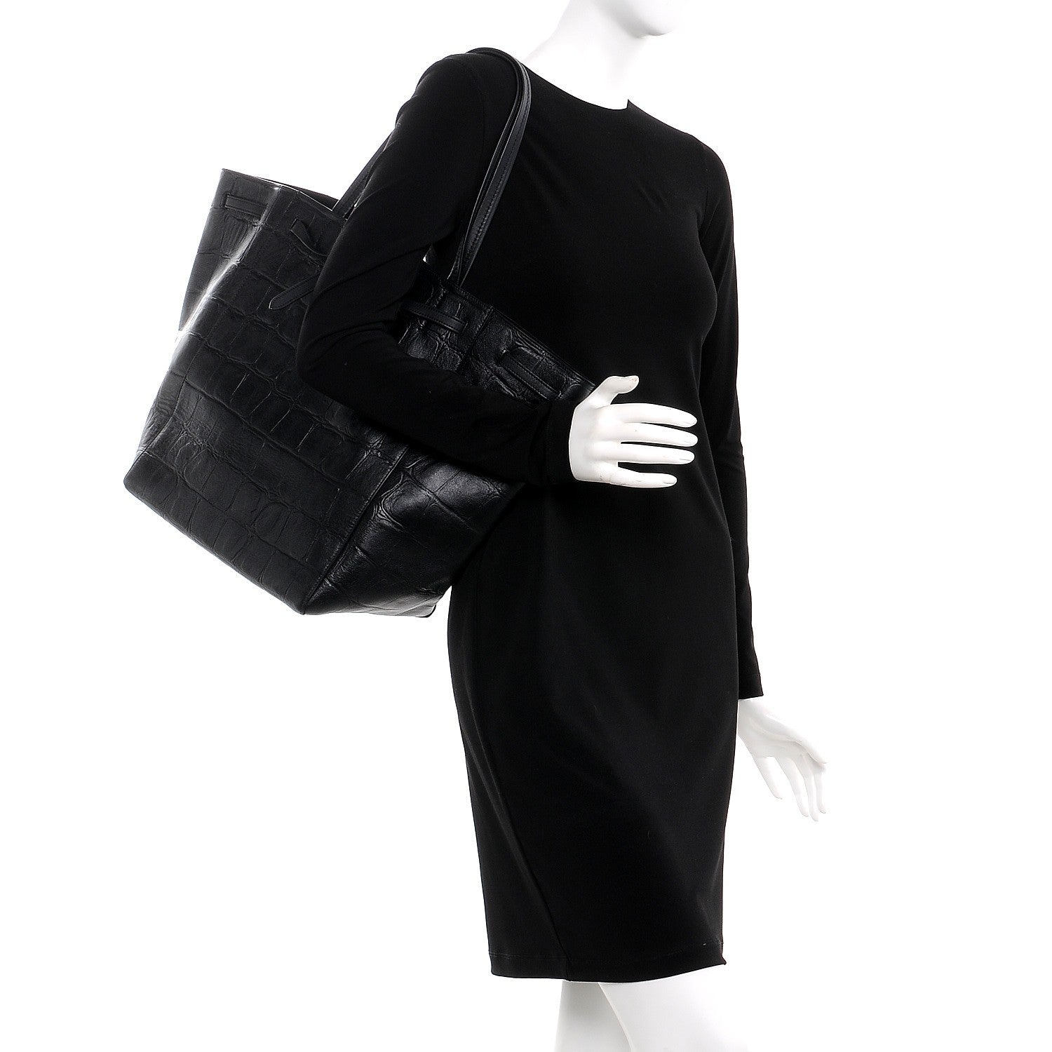 Celine Crocodile Embossed Calfskin Medium Belt Cabas Phantom Black 2 of 7