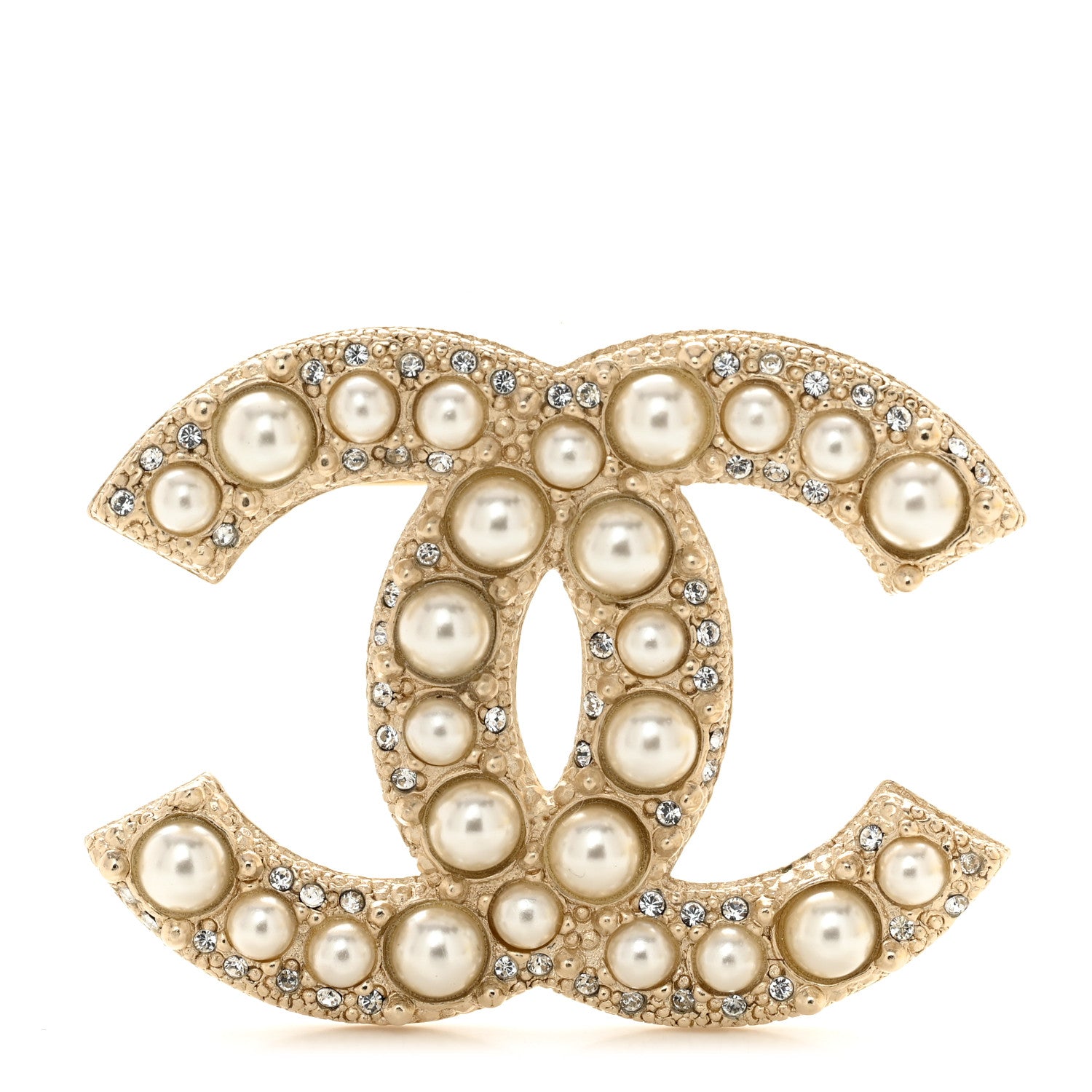 Chanel Metal Crystal Graduated Pearl CC Brooch Gold 1 of 4