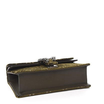 Gucci Velvet Moon Calfskin Crystal GG Monogram Small Dionysus Shoulder Bag Dark Olive Rose Gold 3 of 9