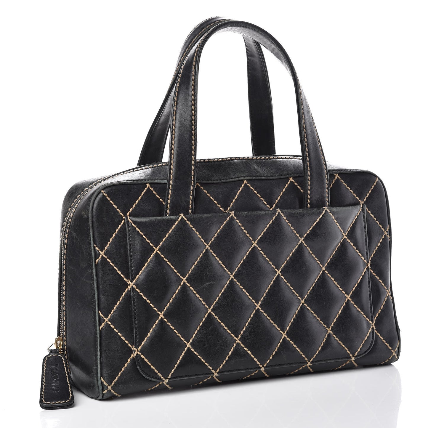 Calfskin Wild Stitch Top Handle Bag Black