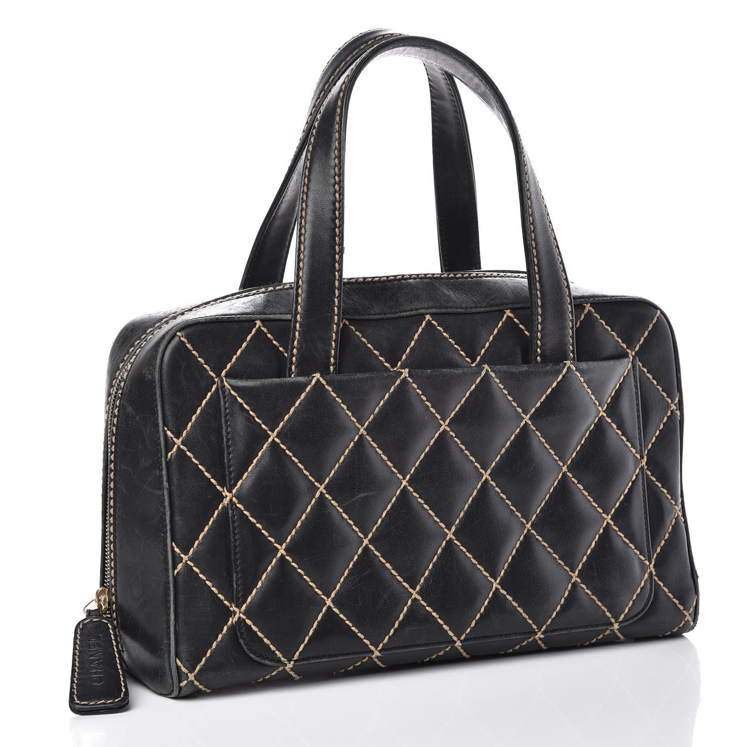 Chanel Calfskin Wild Stitch Top Handle Bag Black 3 of 17