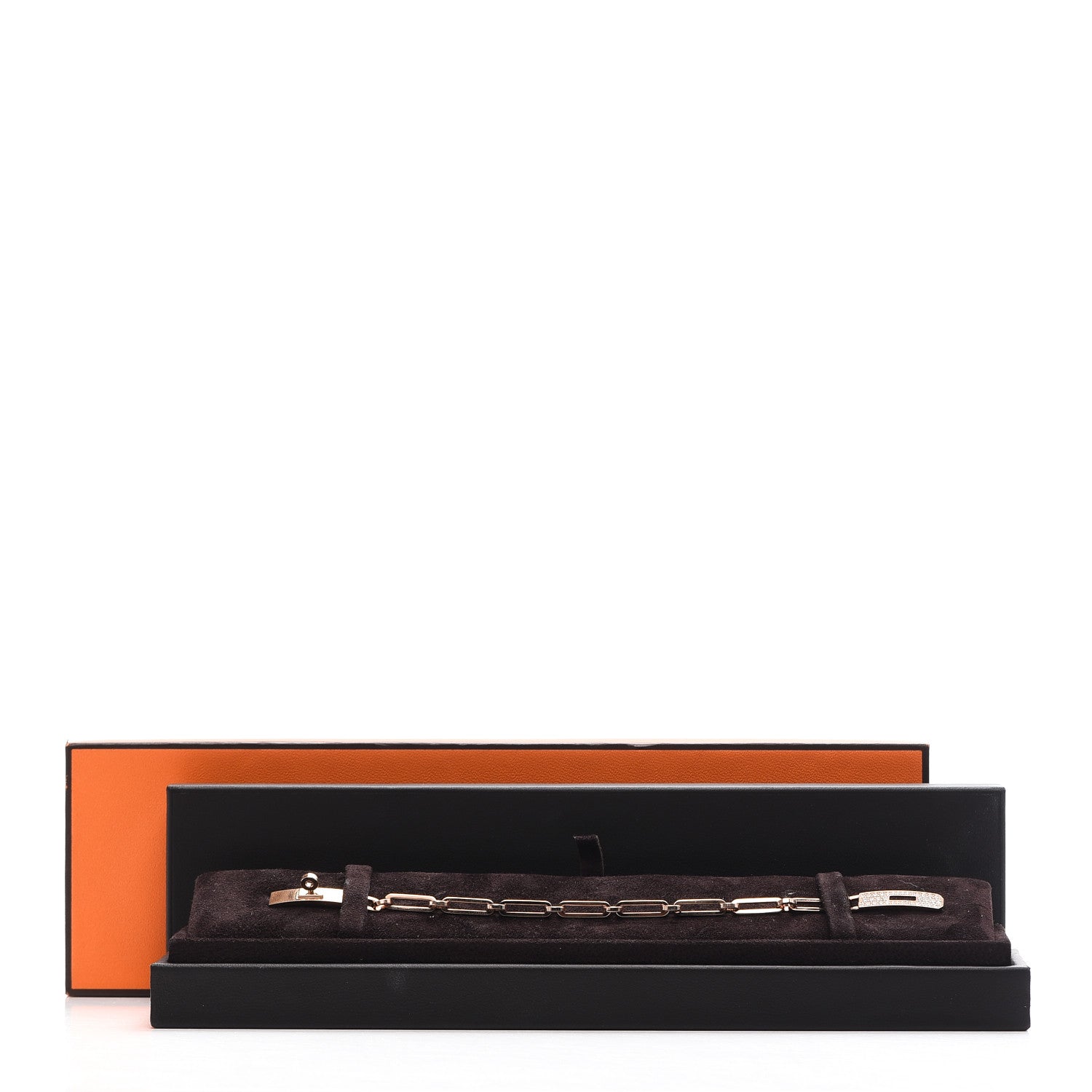 Hermes 18K Rose Gold Diamond Pave PM Kelly Chaine Bracelet ST 6 of 6