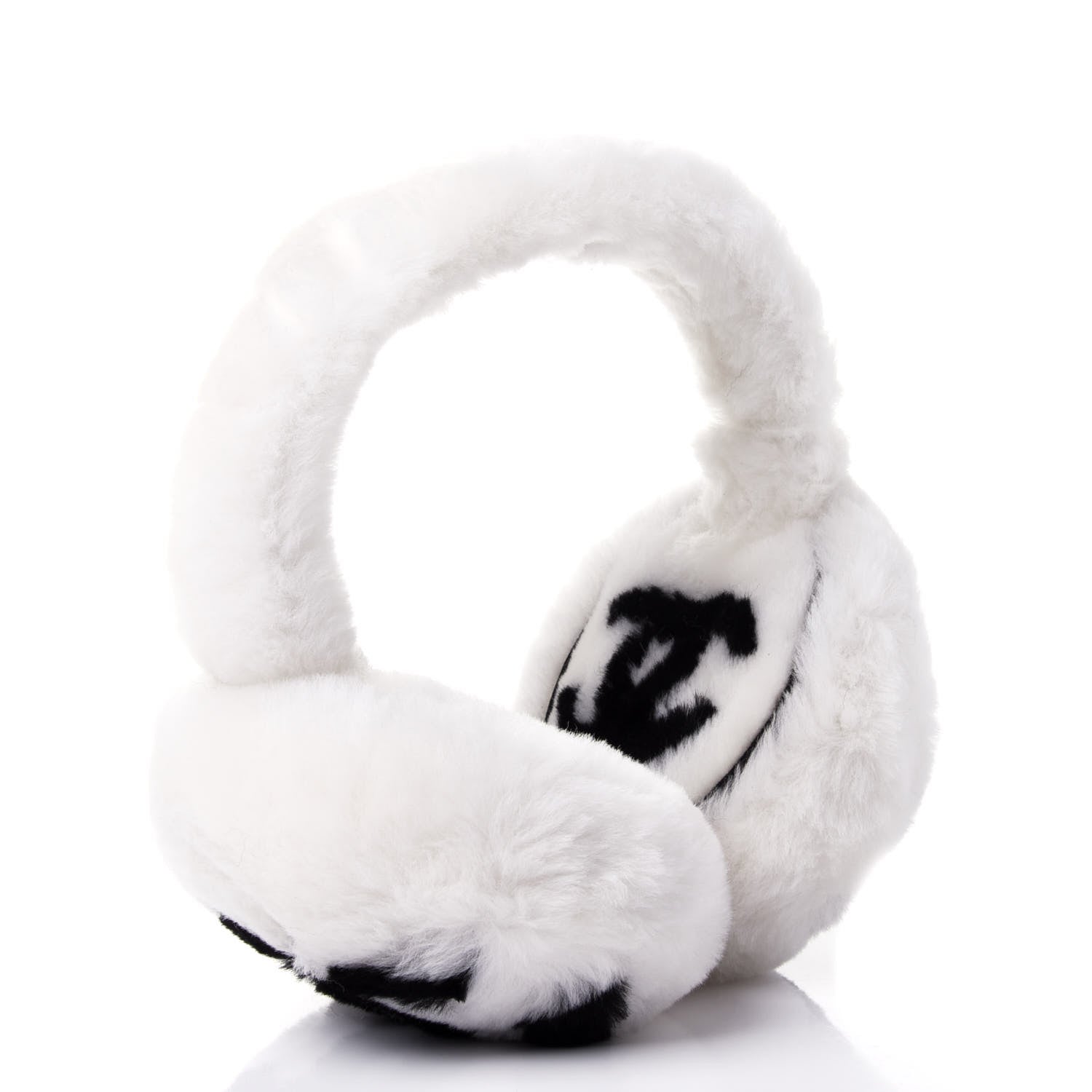 Chanel Shearling CC Ear Muffs White Black 2 of 4