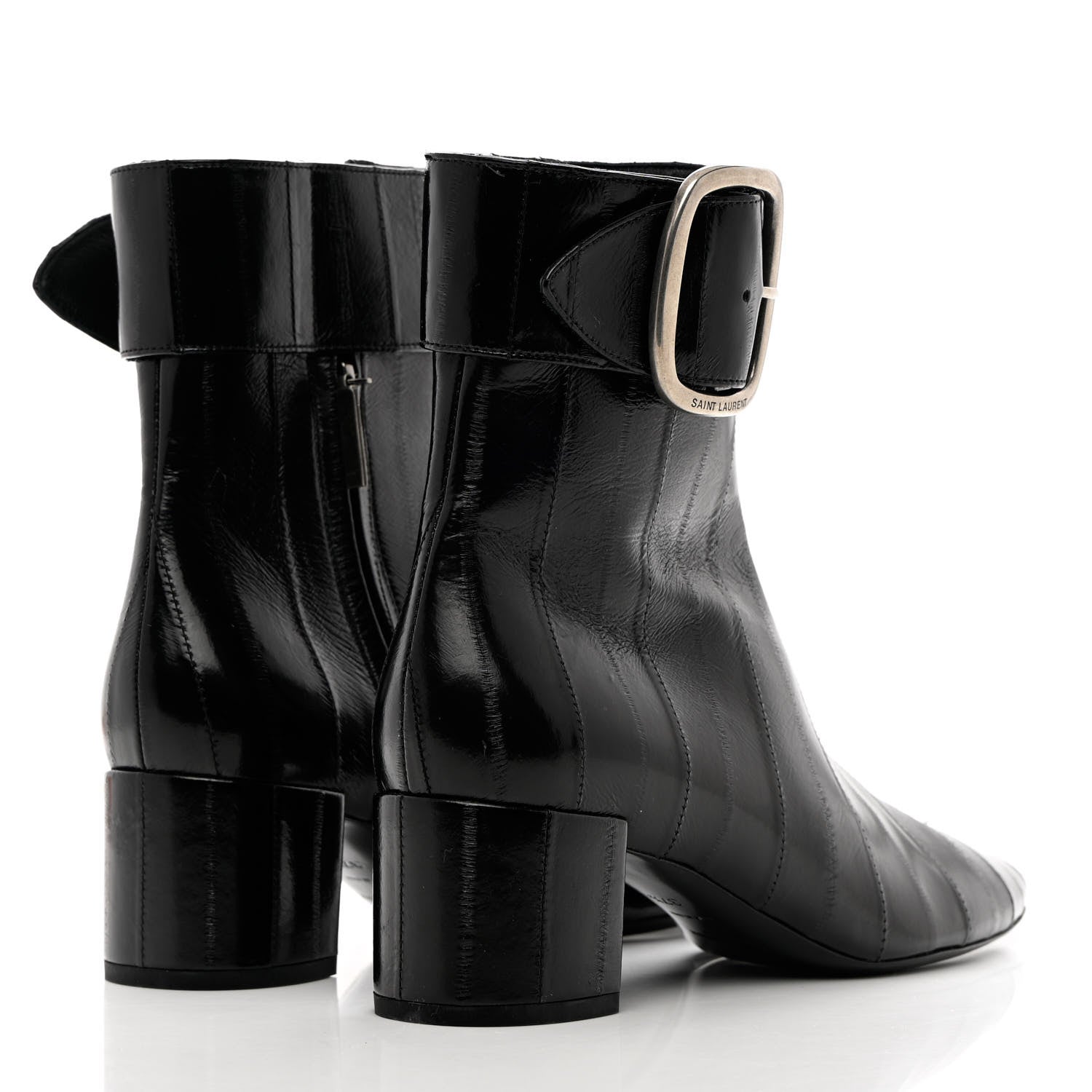 Saint Laurent Shiny Eel Joplin Buckle Booties 37.5 Black 4 of 12